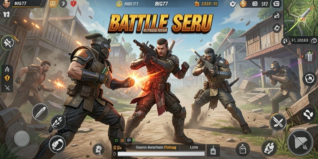 Screenshot BIG77 menampilkan aksi intens dalam pertempuran Battle Royale.