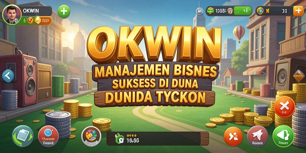 Screenshot gameplay OKWIN dengan elemen manajemen bisnis yang menarik.