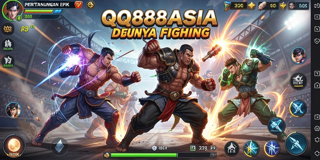 Tangkapan layar dari <strong>QQ88ASIA</strong> menunjukkan aksi pertarungan yang mendebarkan dan karakter yang beragam.