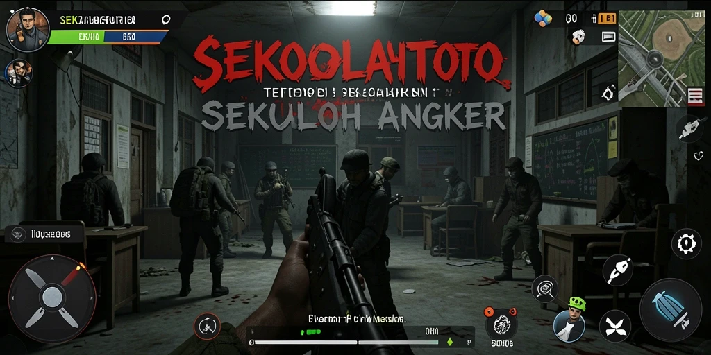 Screenshot gameplay SEKOLAHTOTO yang penuh ketegangan dan kegelapan.
