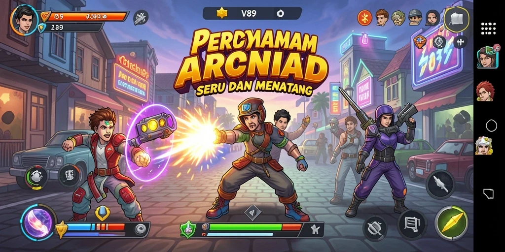 Screenshot V89 menunjukkan gameplay Arcade yang seru dan menegangkan.